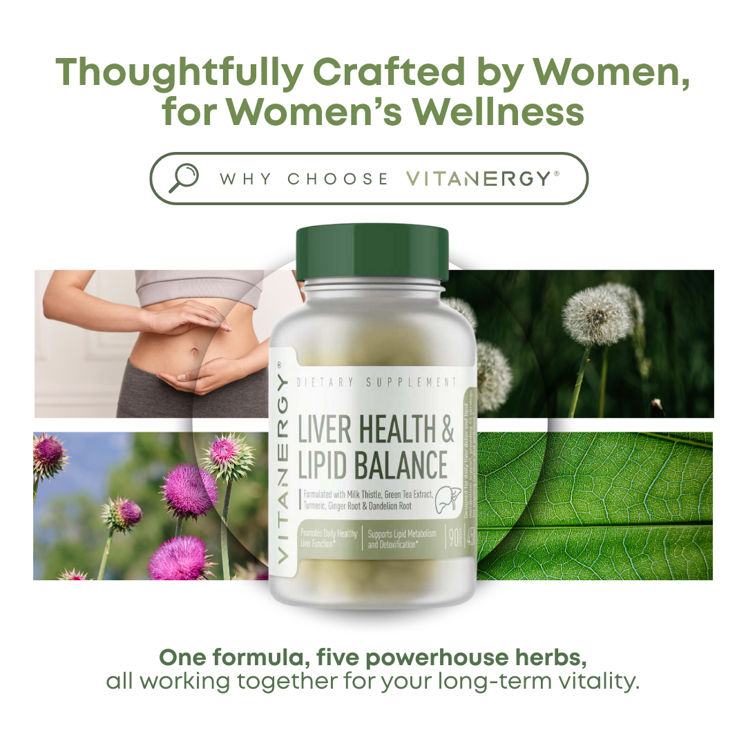 Vitanergy Liver Health & Lipid Balance – Milk Thistle, Green Tea, Turmeric, Ginger & Dandelion Root Extracts – Supports Normal Liver Function & Healthy Fat Metabolism – Made in USA, 90 Capsules